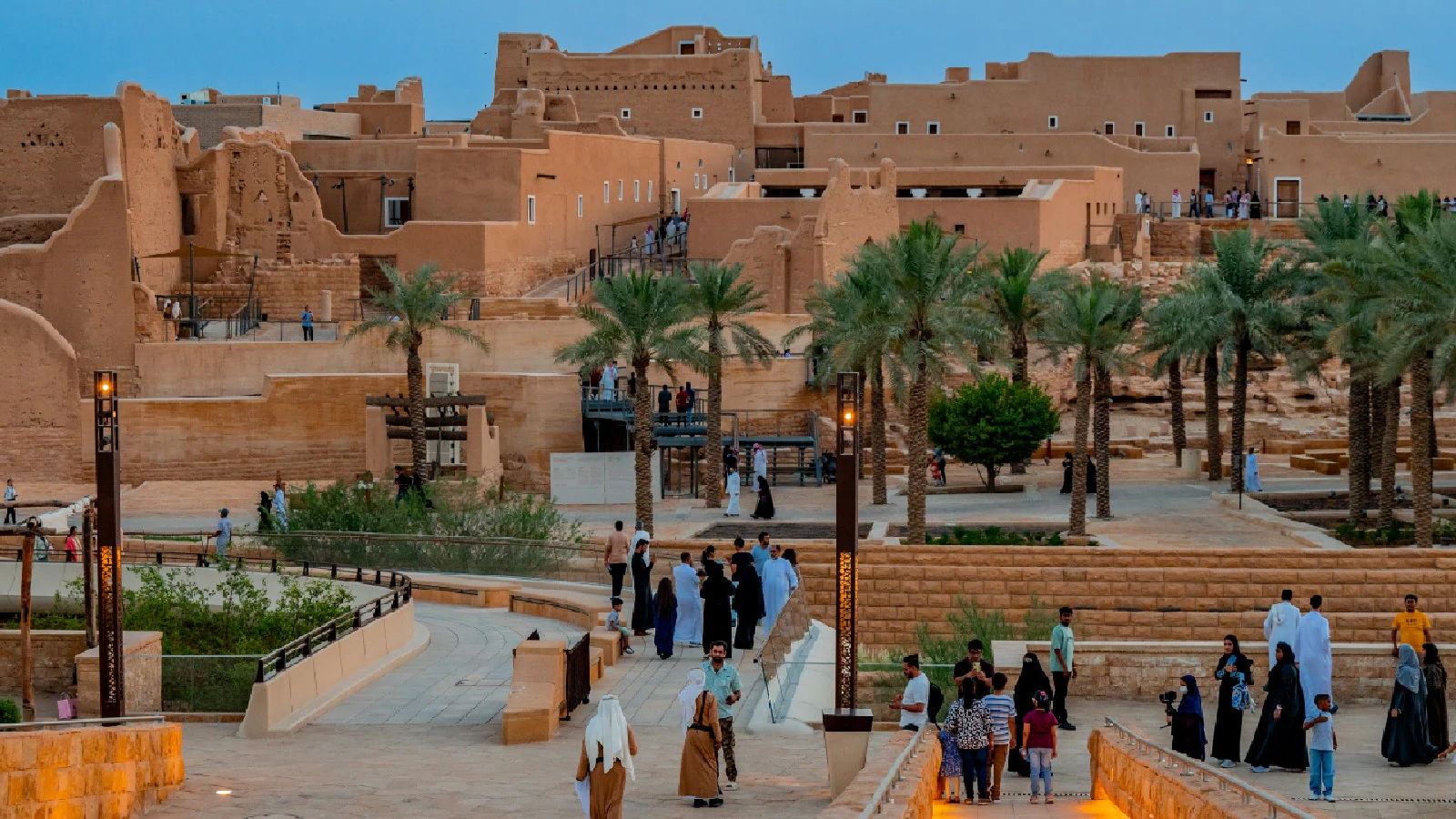 The mud-brick walls and towers of historic At-Turaif in Diriyah, a UNESCO World Heritage Site.